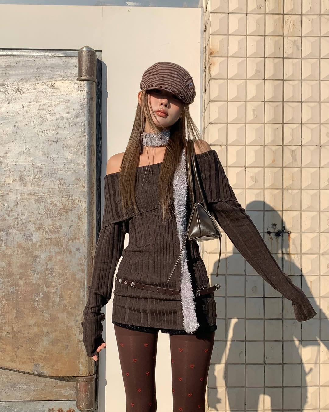 xgyeon áo khoác vai nâu