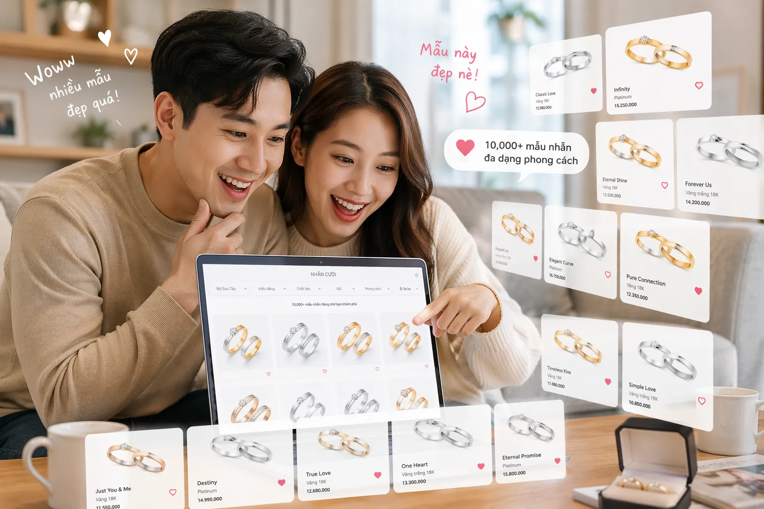 cặp đ&ocirc;i chọn lựa nhẫn cầu h&ocirc;n